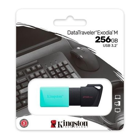 KINGSTON Pendrive, 256GB, USB 3.2, KINGSTON "Exodia M", fekete-türkiz