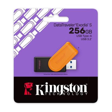 KINGSTON Pendrive, 256GB, USB 3.2 Gen1, KINGSTON "DataTraveler Exodia S", fekete-narancs