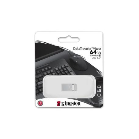 KINGSTON Pendrive, 64GB, USB 3.2, 200MB, fém, KINGSTON "DT Micro Gen2"