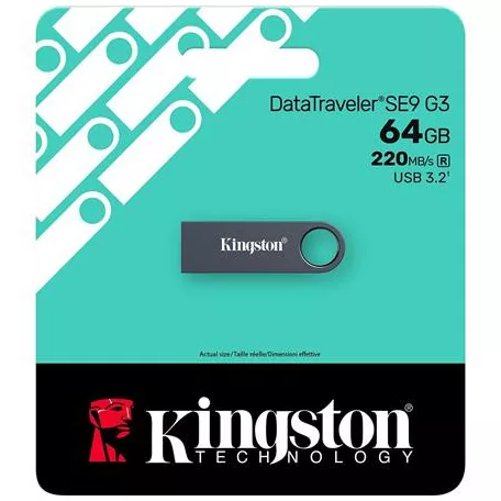 KINGSTON Pendrive, 64GB, USB 3.2 Gen1, KINGSTON "DataTraveler SE9 G3", fém ház