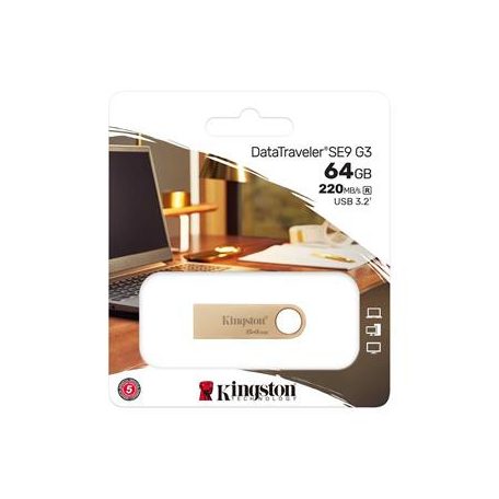 KINGSTON Pendrive, 64GB, USB 3.2 Gen1, KINGSTON "DataTraveler SE9 G3", arany