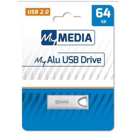 MYMEDIA Pendrive, 64GB, USB 2.0, alumínium ház, MYMEDIA "Alu" (by VERBATIM)