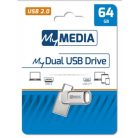 MYMEDIA Pendrive, 64GB, USB 2.0 + USB-C, alumínium ház, MYMEDIA "Dual" (by VERBATIM)