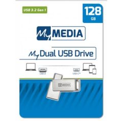   MYMEDIA Pendrive, 128GB, USB 3.2 Gen1 + USB-C, alumínium ház, MYMEDIA "Dual" (by VERBATIM)