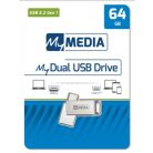 MYMEDIA Pendrive, 64GB, USB 3.2 Gen1 + USB-C, alumínium ház, MYMEDIA "Dual" (by VERBATIM)