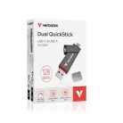 VERBATIM Pendrive, 128GB, USB-A/C 3.2 Gen1, VERBATIM "Dual QuickStick", fekete