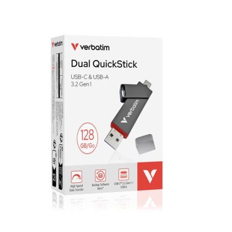 VERBATIM Pendrive, 128GB, USB-A/C 3.2 Gen1, VERBATIM "Dual QuickStick", fekete
