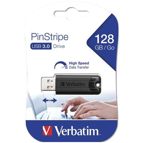 VERBATIM Pendrive, 128GB, USB 3.2, VERBATIM "Pinstripe", fekete