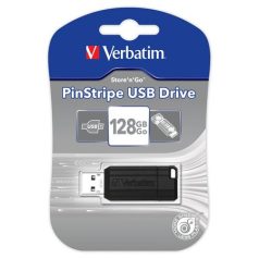   VERBATIM Pendrive, 128GB, USB 2.0, 10/4MB/sec, VERBATIM "PinStripe", fekete