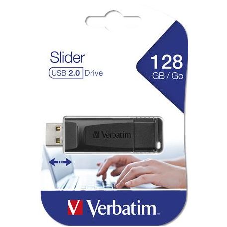 VERBATIM Pendrive, 128GB, USB 2.0, VERBATIM "Slider", fekete