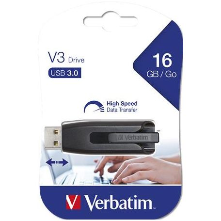 VERBATIM Pendrive, 16GB, USB 3.2, 60/12 MB/s, VERBATIM "V3", fekete-szürke