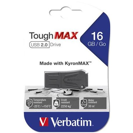 VERBATIM Pendrive, 16GB, USB 2.0, extra ellenálló, VERBATIM "ToughMAX", fekete