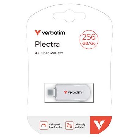 VERBATIM Pendrive, 256GB, USB-C 3.2 Gen1, VERBATIM "Plectra", fehér
