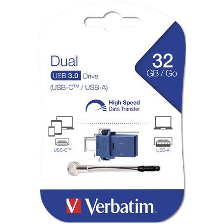 VERBATIM Pendrive, 32GB, USB 3.2+USB-C adapter, VERBATIM "Dual"