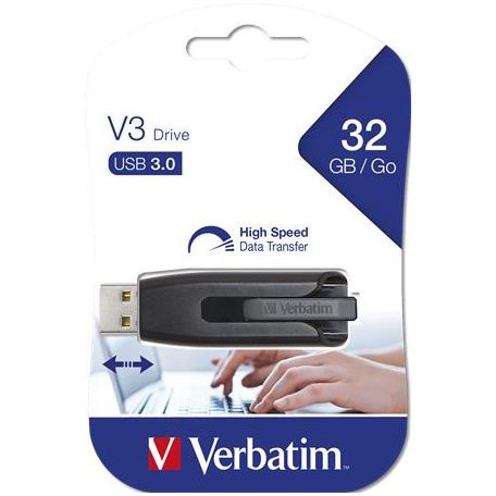 VERBATIM Pendrive, 32GB, USB 3.2, 60/12MB/s, VERBATIM "V3", fekete-szürke