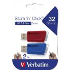 VERBATIM Pendrive, 2 x 32GB, USB 3.2, 80/25MB/sec, VERBATIM "Store n Click", piros, kék