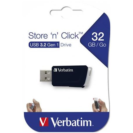 VERBATIM Pendrive, 32GB, USB 3.2, 80/25MB/sec, VERBATIM "Store n Click", fekete