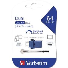   VERBATIM Pendrive, 64GB, USB 3.2+USB-C adapter, VERBATIM "Dual"