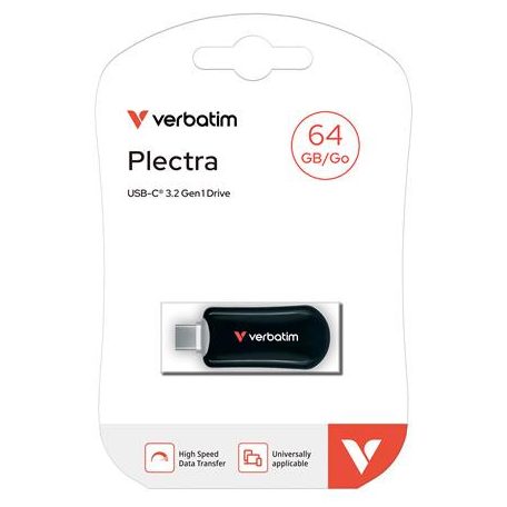 VERBATIM Pendrive, 64GB, USB-C 3.2 Gen1, VERBATIM "Plectra", fekete