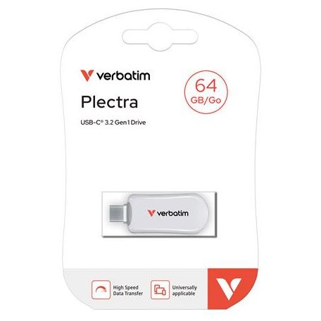 VERBATIM Pendrive, 64GB, USB-C 3.2 Gen1, VERBATIM "Plectra", fehér