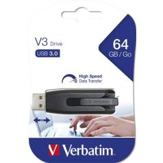   VERBATIM Pendrive, 64GB, USB 3.2, 80/25 MB/s, VERBATIM "V3", fekete-szürke