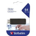 VERBATIM Pendrive, 64GB, USB 2.0, VERBATIM "Slider", fekete