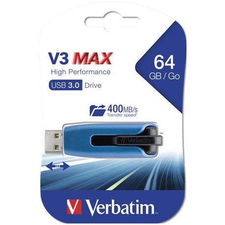 VERBATIM Pendrive, 64GB, USB 3.2, 175/80 MB/s, VERBATIM "V3 MAX", kék-fekete