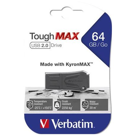 VERBATIM Pendrive, 64GB, USB 2.0, extra ellenálló, VERBATIM "ToughMAX", fekete