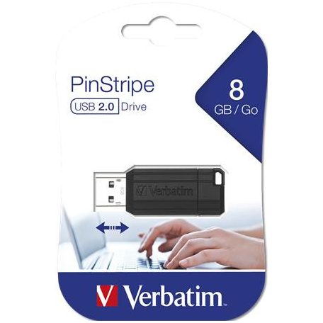 VERBATIM Pendrive, 8GB, USB 2.0, 10/4MB/sec, VERBATIM "PinStripe", fekete