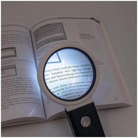 WEDO Nagyító, 90 mm, kihajtható állvánnyal, LED fénnyel, WEDO, fekete/fehér