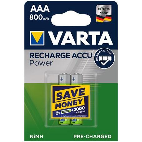 VARTA Tölthető elem, AAA mikro, 2x800 mAh, előtöltött, VARTA "Power"