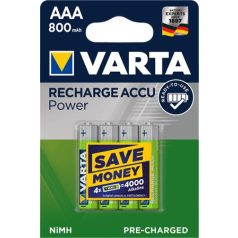   VARTA Tölthető elem, AAA mikro, 4x800 mAh, előtöltött, VARTA "Power"