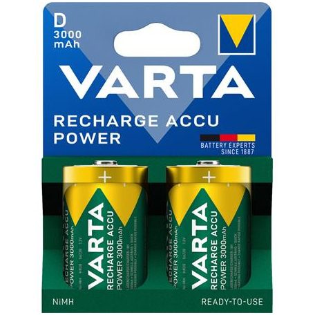 VARTA Tölthető elem, D góliát, 2x3000mAh, előtöltött, műanyagmentes, VARTA "Power"
