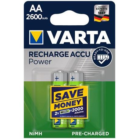 VARTA Tölthető elem, AA ceruza, 2x2600 mAh, előtöltött, VARTA "Power"