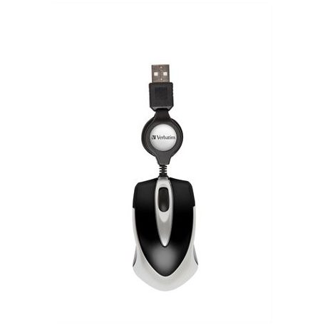 VERBATIM Egér, vezetékes, optikai, kisméret, USB, VERBATIM "Go Mini", ezüst-fekete