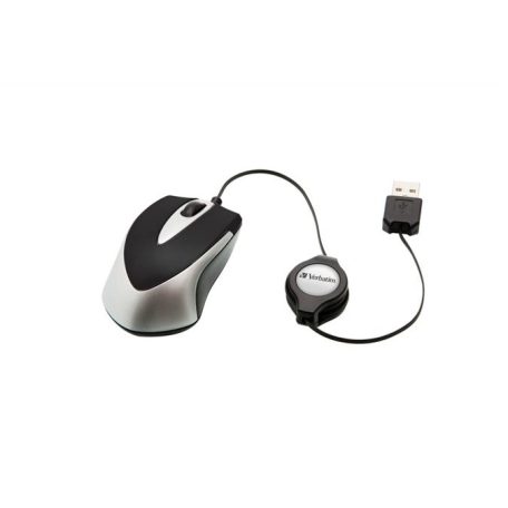 VERBATIM Egér, vezetékes, optikai, kisméret, USB, VERBATIM "Go Mini", ezüst-fekete
