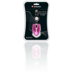   VERBATIM Egér, vezetékes, optikai, kisméret, USB, VERBATIM "Go Mini", ezüst-ciklámen
