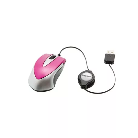 VERBATIM Egér, vezetékes, optikai, kisméret, USB, VERBATIM "Go Mini", ezüst-ciklámen