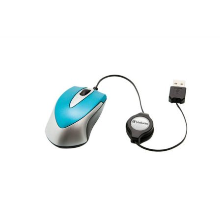 VERBATIM Egér, vezetékes, optikai, kisméret, USB, VERBATIM "Go Mini", ezüst-karibikék
