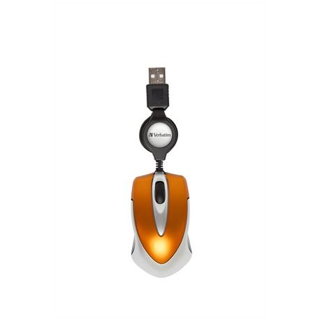 VERBATIM Egér, vezetékes, optikai, kisméret, USB, VERBATIM "Go Mini", ezüst-lávaszínű