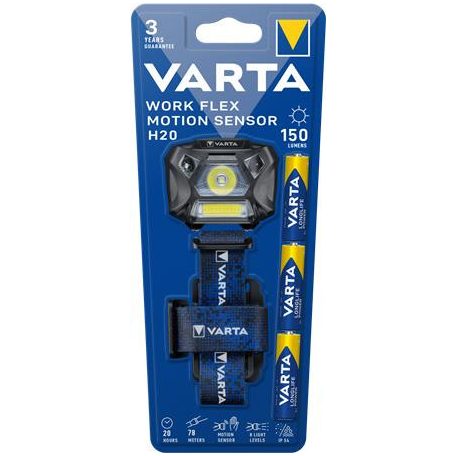 VARTA Fejlámpa, 3 LED, 3xAAA, mozgásérzékelő, VARTA " Work Flex H20"