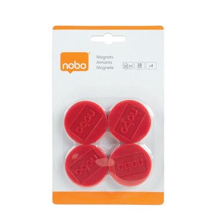 NOBO Korong mágnes, fehértáblához, 38 mm, 4 db, NOBO, piros