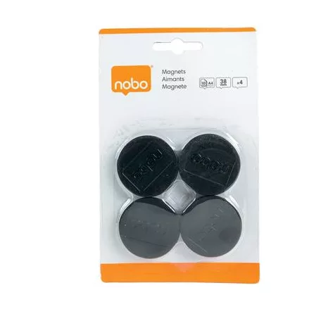 NOBO Korong mágnes, fehértáblához, 38 mm, 4 db, NOBO, fekete