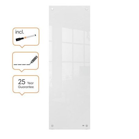 NOBO Üzenőtábla, üveg, fali, keskeny, 30x90 cm, NOBO "Home", fehér