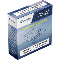   VICTORIA TECHNOLOGY Feliratozógép szalag, 12 mm x 7 m, VICTORIA TECHNOLOGY, fehér-fekete