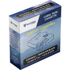   VICTORIA TECHNOLOGY Feliratozógép szalag, 12 mm x 7 m, VICTORIA TECHNOLOGY, fekete-fehér