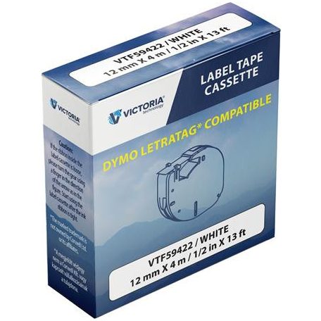 VICTORIA TECHNOLOGY Feliratozógép szalag, 12 mm x 4 m, VICTORIA TECHNOLOGY, fehér