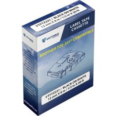   VICTORIA TECHNOLOGY Feliratozógép szalag, 12 mm x 8 m, VICTORIA TECHNOLOGY, fehér-fekete
