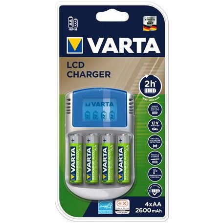 VARTA Elemtöltő, AA ceruza/AAA mikro, 4x2600 mAh AA, LCD kijelző, 12V USB, VARTA