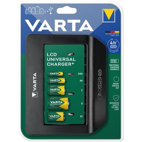 VARTA Elemtöltő, univerzális AA/AAA/C/D/9V, LCD kijelző, VARTA "Universal"